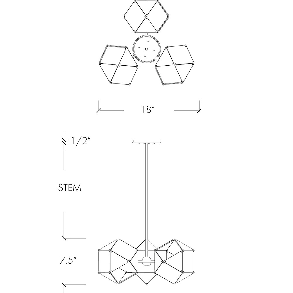 Welles 3-Spoke Pendant Suspension Dimensions