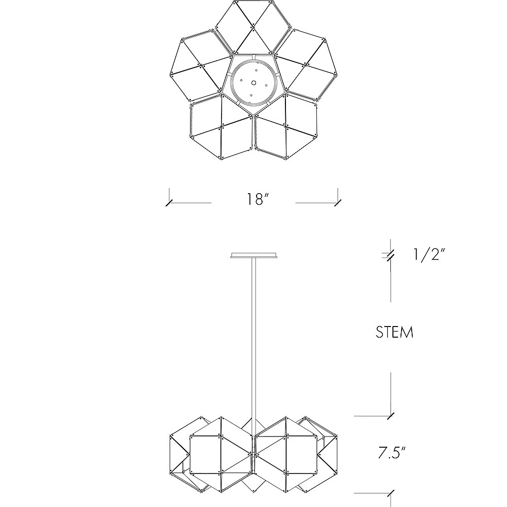 Welles 5-Spoke Pendant Suspension Dimensions