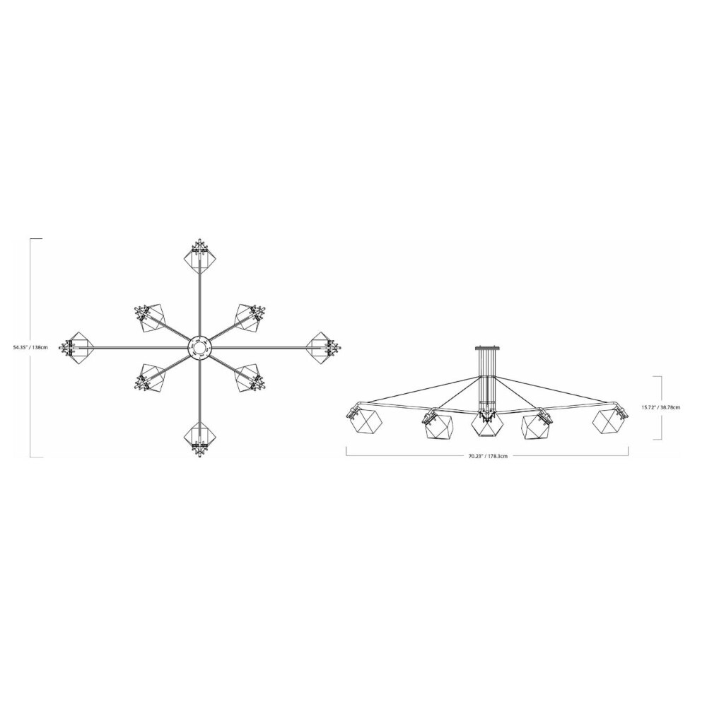 Welles Central Chandelier Suspension by Alessandro Munge Dimensions
