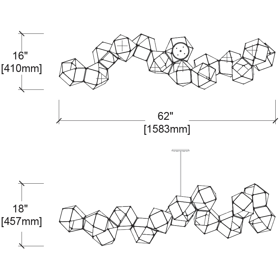 Welles Long Chandelier Suspension System Dimensions