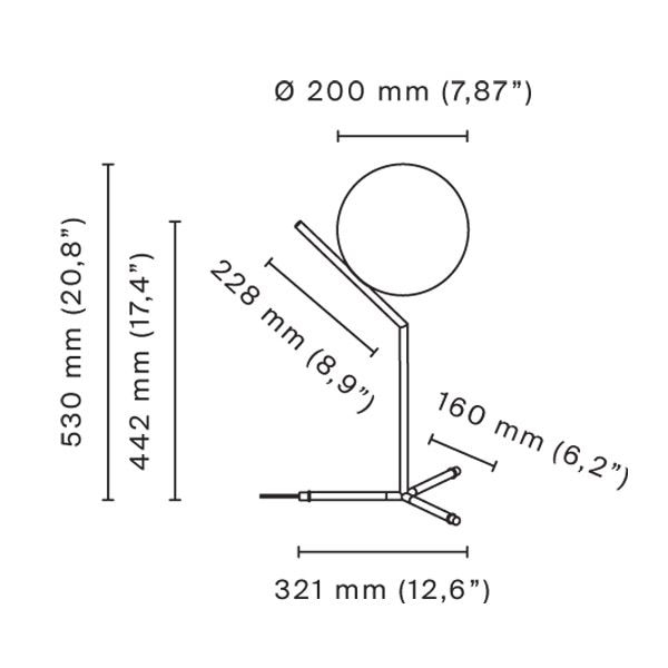 IC Lights T1 High Black Table Dimensions