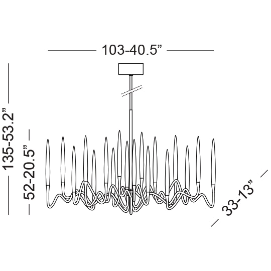 Il Pezzo 3 18-Light Long Chandelier Suspension Dimensions