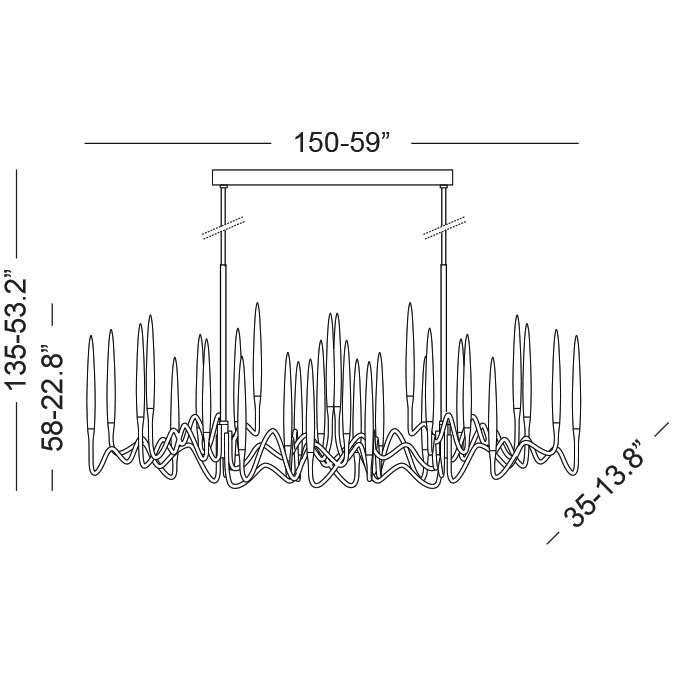 Il Pezzo 3 30-Light Long Chandelier Suspension Dimensions