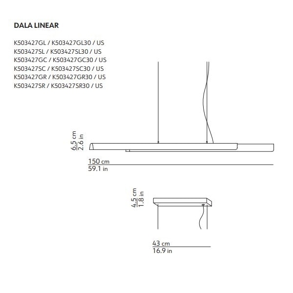 Dala Linear Suspension Dimensions