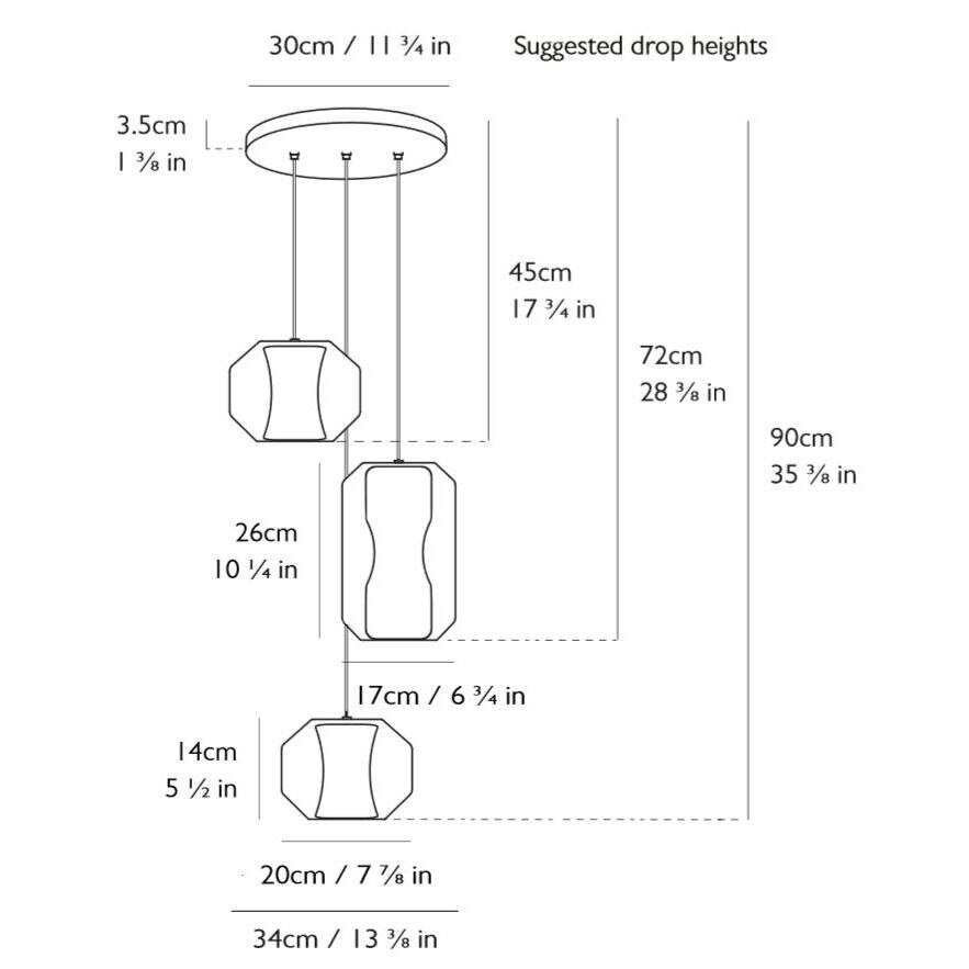 Chamber 3 Piece Chandelier Suspension Dimensions