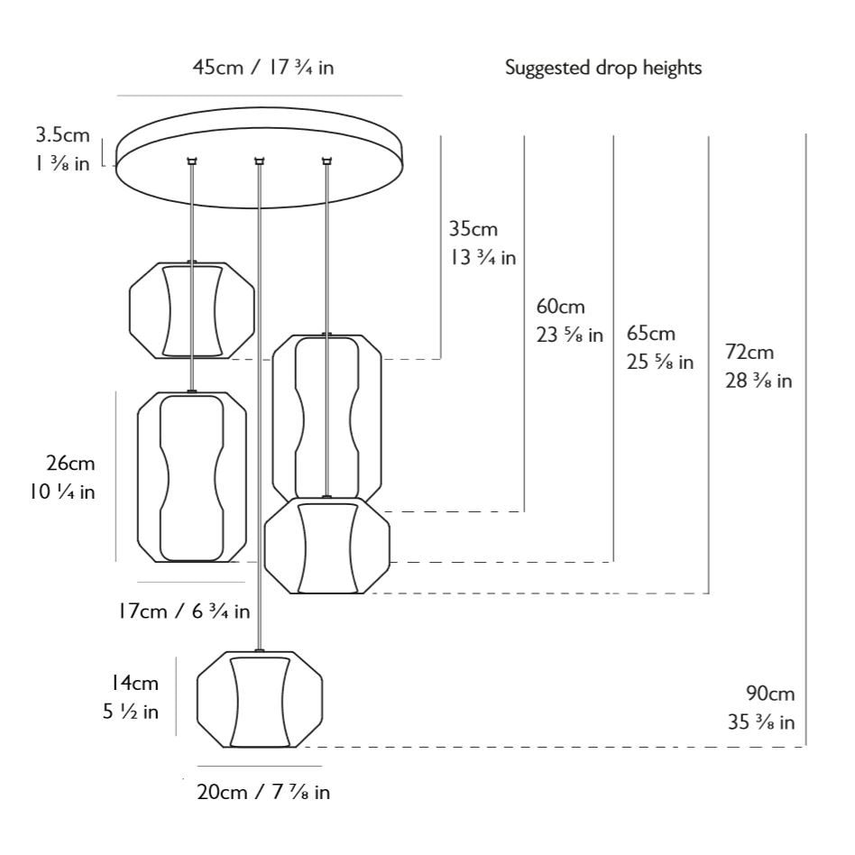 Chamber 5 Piece Chandelier Suspension Dimensions
