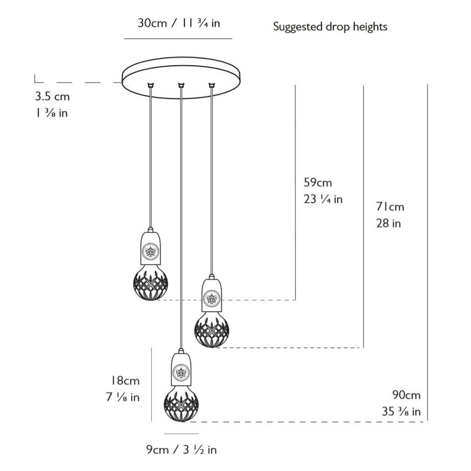 Crystal Bulb Suspension 3 Piece Chandelier Dimensions