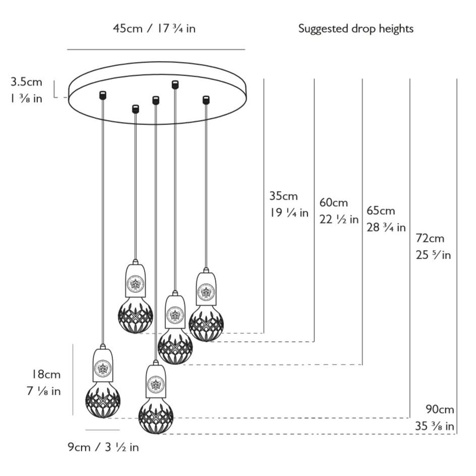 Crystal Bulb Suspension 5 Piece Chandelier Dimensions