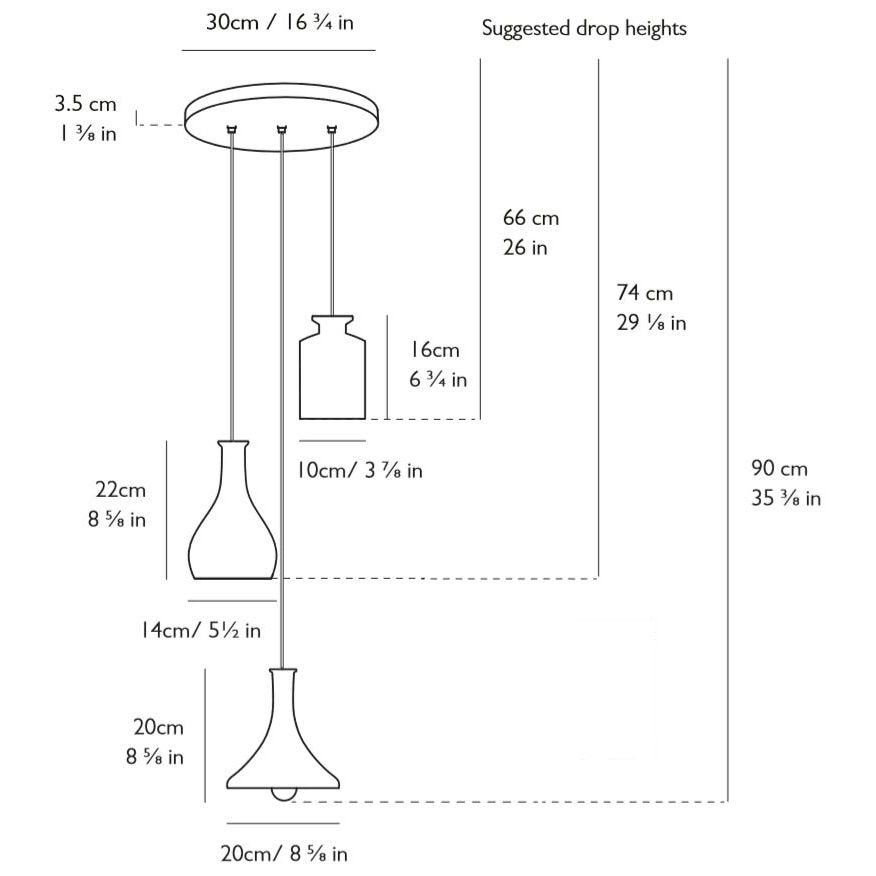 Decanterlight Classic 3 Piece Chandelier Suspension Dimensions