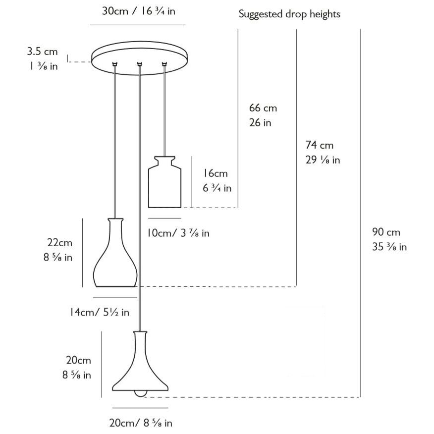 Decanterlight Classic 3 Piece Chandelier Suspension Dimensions