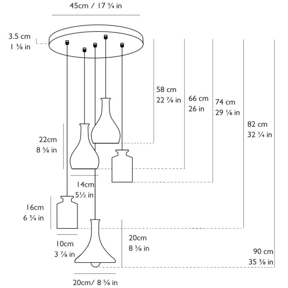 Decanterlight Classic 5 Piece Chandelier Suspension Dimensions