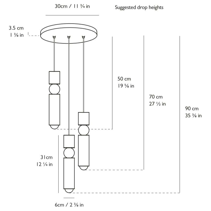 Fulcrum 3 Piece Chandelier Suspension Dimensions