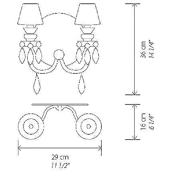 Belle de Nuit 2 Lights Wall Dimensions