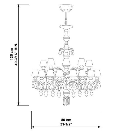 Belle de Nuit 24 Lights Chandelier Suspension Dimensions