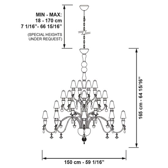 Ivy and Seed 16 Lights Medium Flat Chandelier Suspension Dimensions