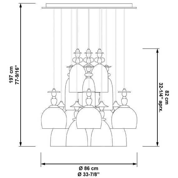 Mademoiselle 18 Lights Dancing on the Sand Chandelier Suspension Dimensions