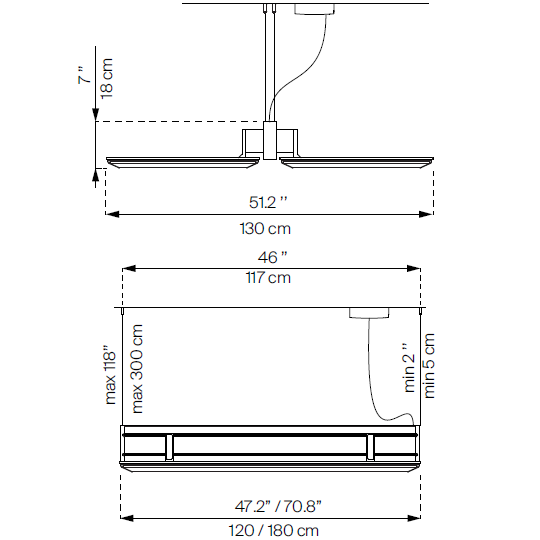 Diade Horizontal Suspension Dimensions