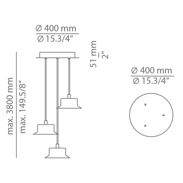 Maine 3 Small Light Round Suspension Dimensions