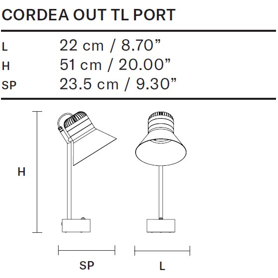 Cordea TL Outdoor Portable Table Dimensions