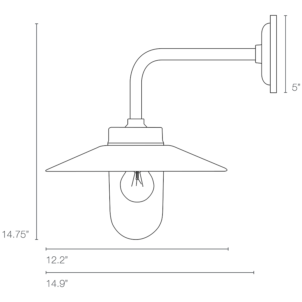 Exterior Bracket Indoor/Outdoor Wall Right Angle, Round Dimensions