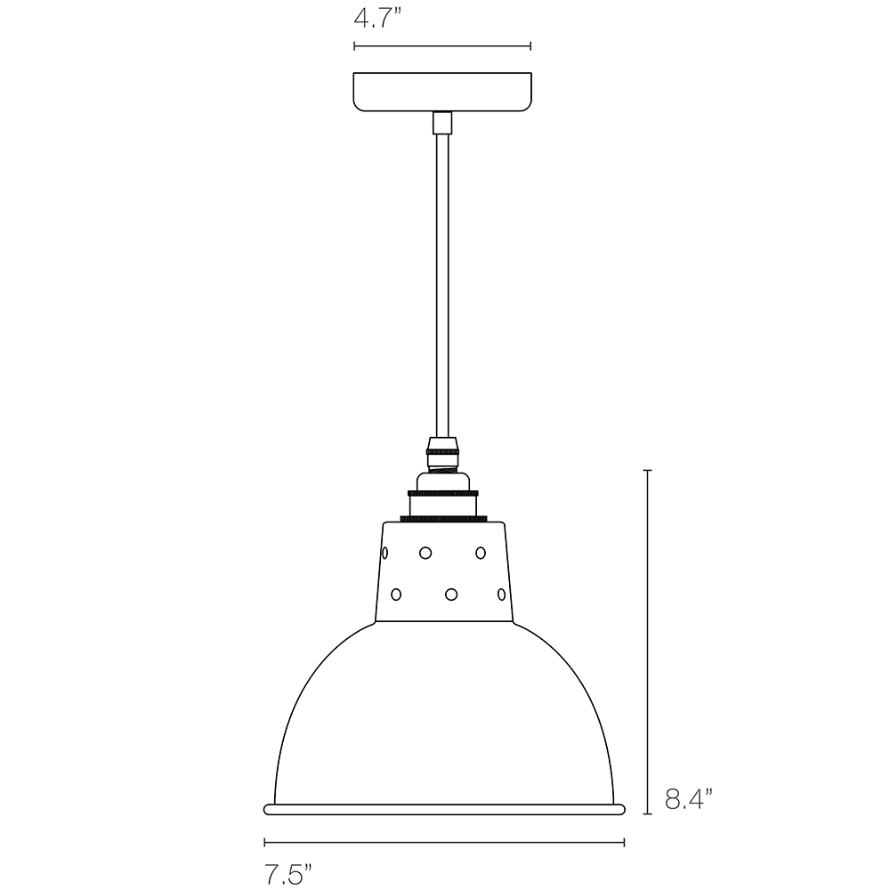 Spun Reflector Suspension With Cord Grip Holder Dimensions