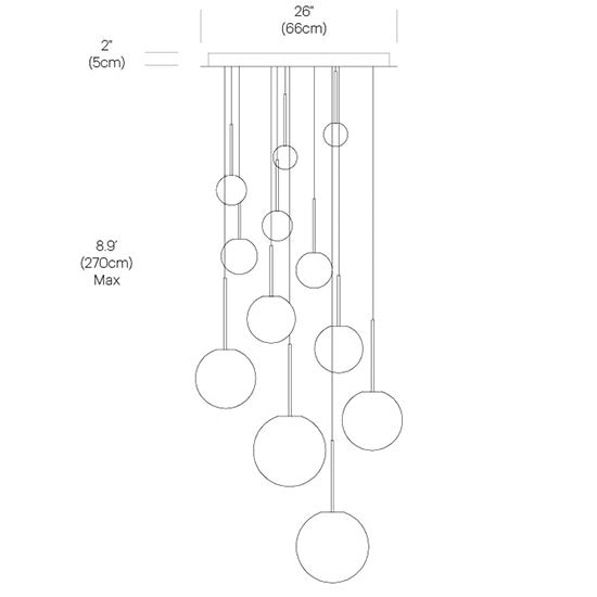 Bola Sphere 12 Light Chandelier Suspension Dimensions