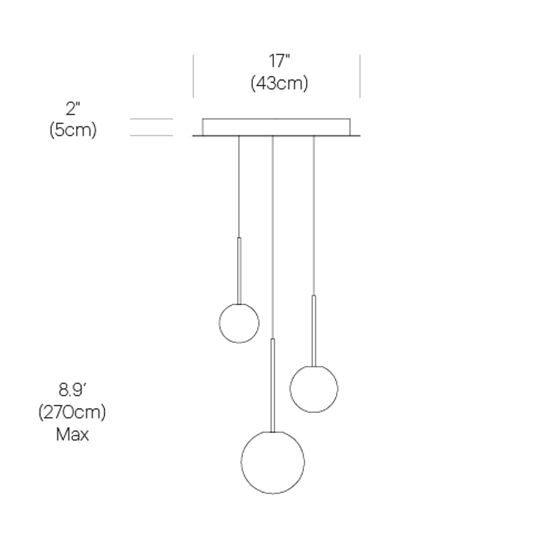 Bola Sphere 3 Light Chandelier Suspension Dimensions