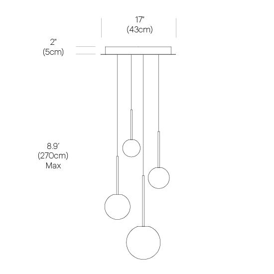 Bola Sphere 4 Light Chandelier Suspension Dimensions