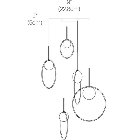 Bola Halo 5 Light Chandelier Suspension Dimensions