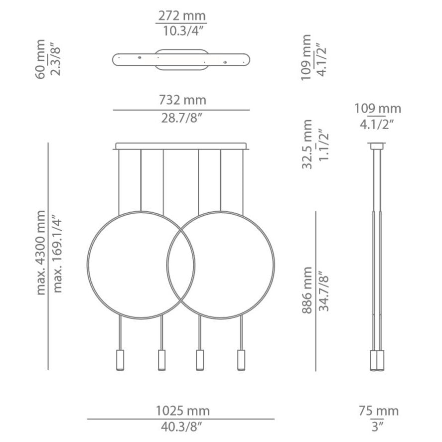 Revolta Suspension 2 Hoop 4 Light Linear Suspension Dimensions