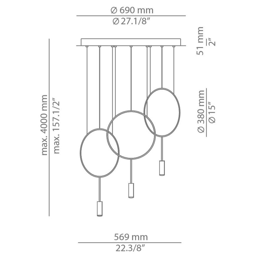 Revolta Suspension 3 Hoop 3 Light Round Suspension Dimensions