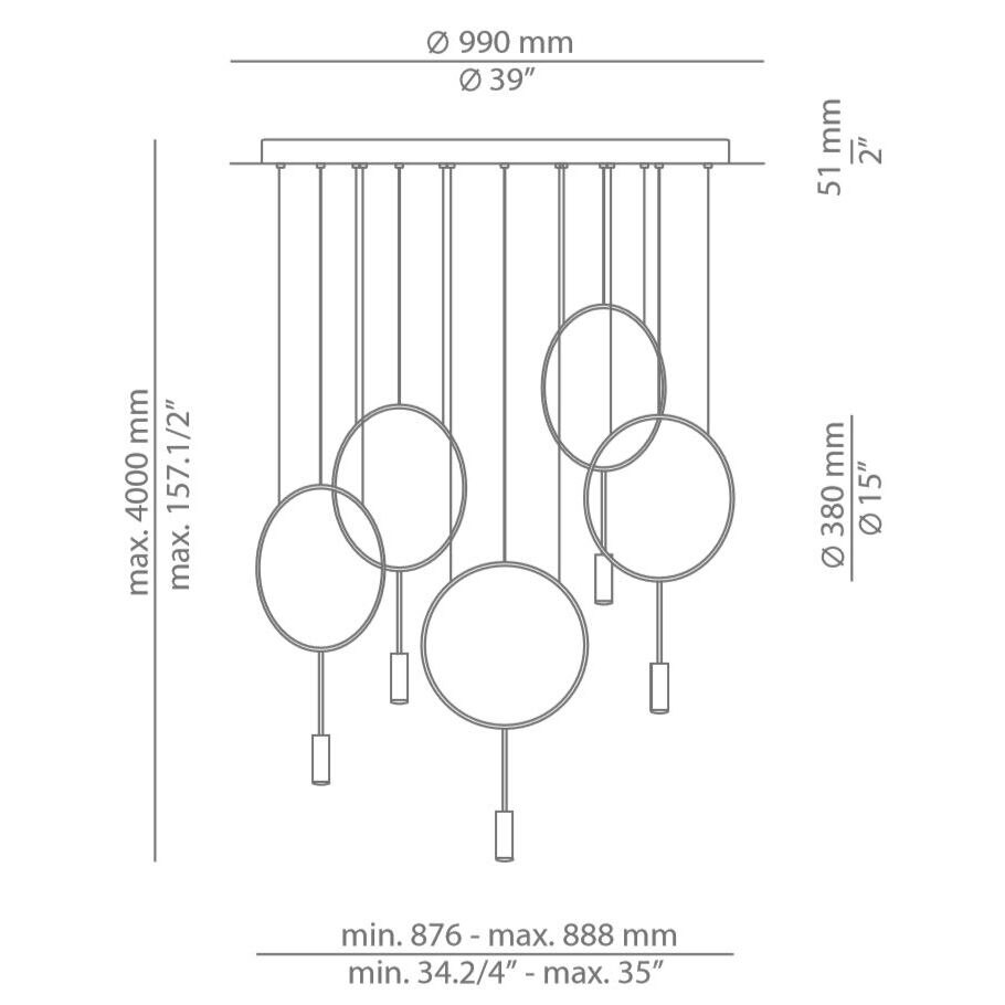 Revolta Suspension 5 Hoop 5 Light Round Suspension Dimensions