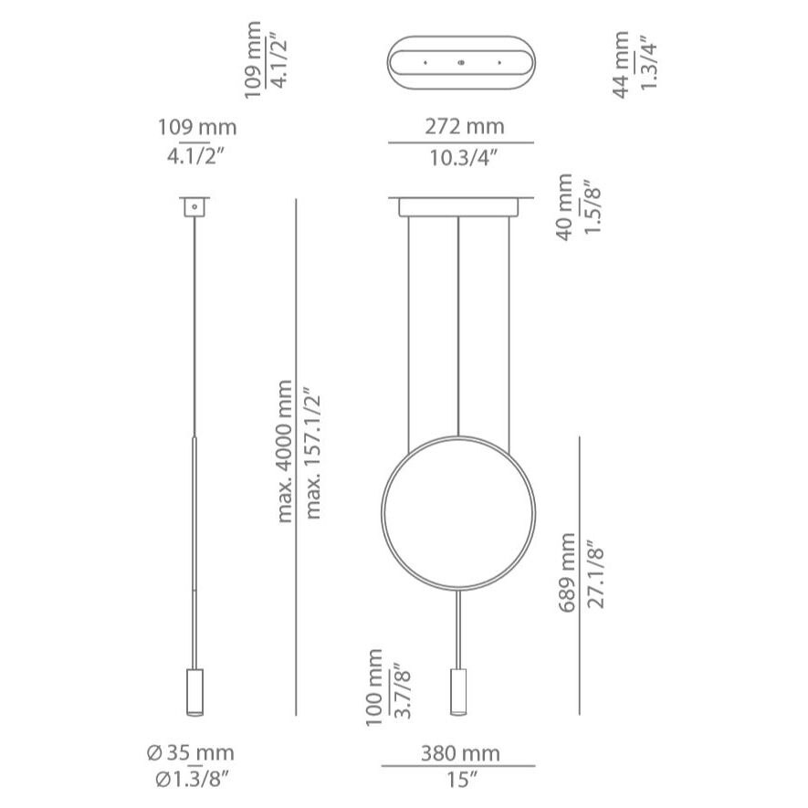 Revolta T-3635-W 1 Light Suspension Dimensions