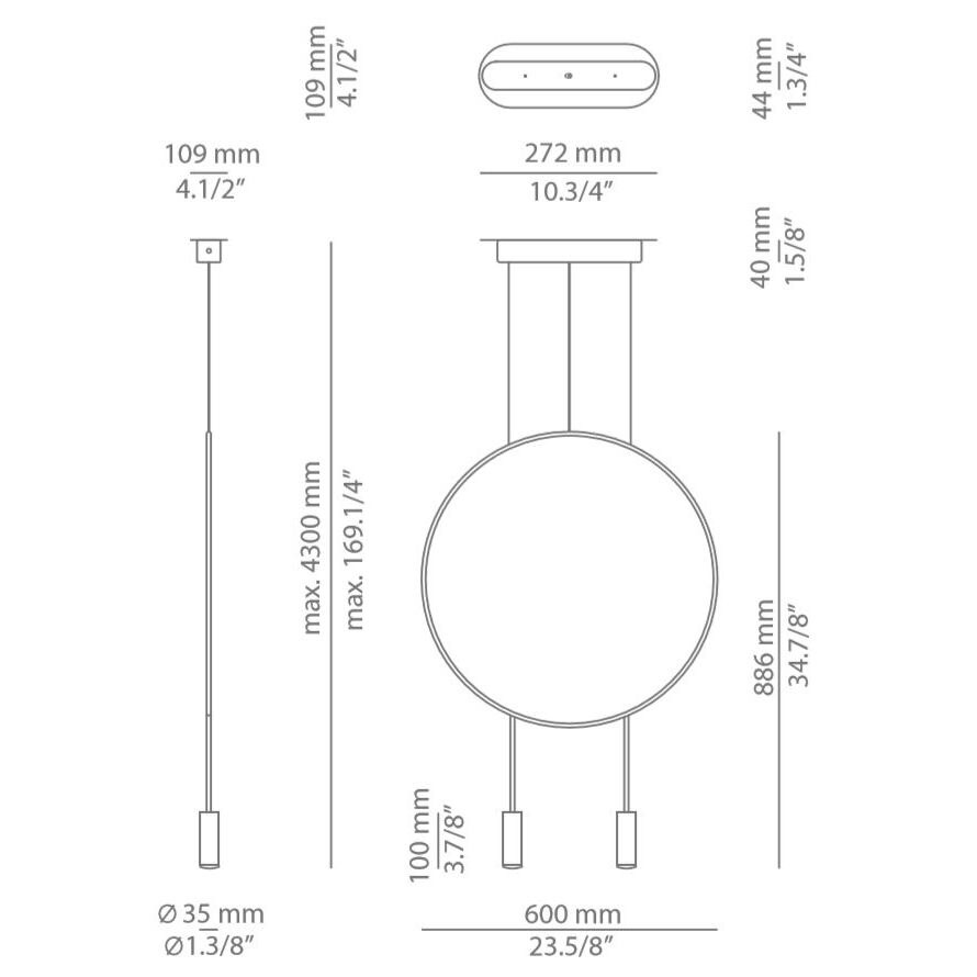 Revolta T-3636-W 2 Light Acoustic Panel Accessory Dimensions