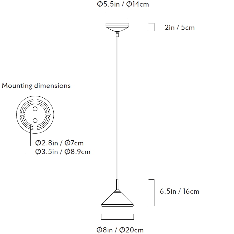 Apollo Corded Pendant Suspension Dimensions