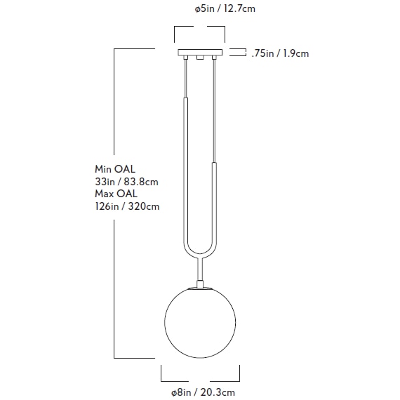 Koko Pendant Suspension With Cord Dimensions