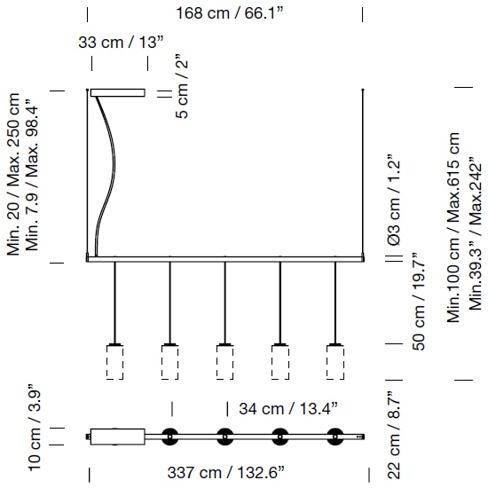 Cirio Lineal Suspension Dimensions