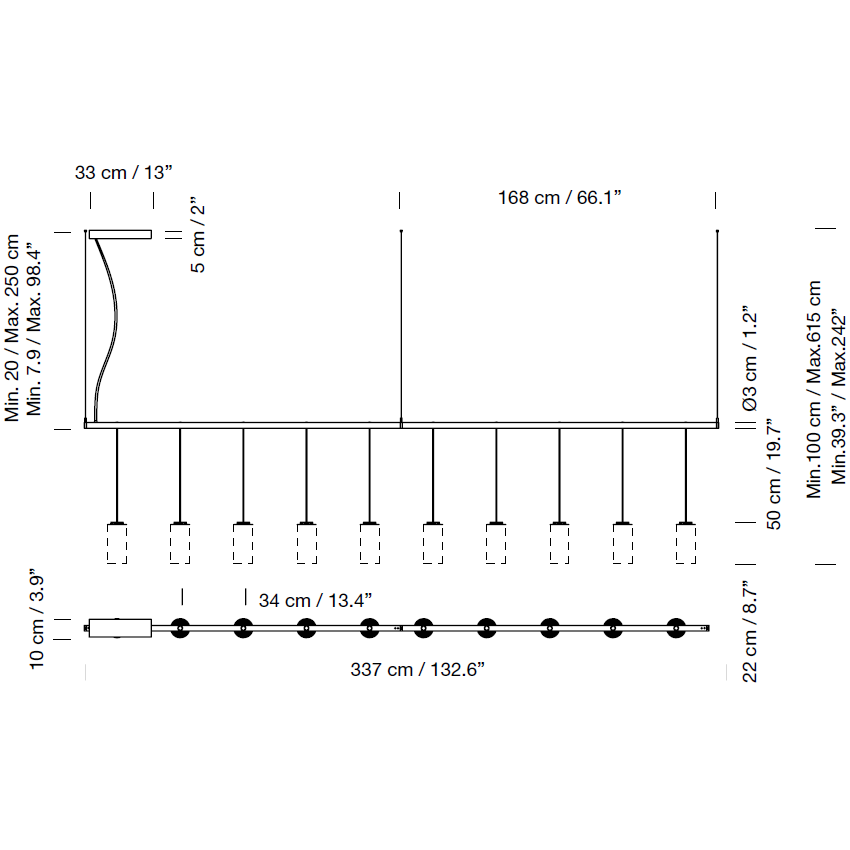 Cirio Lineal Suspension Dimensions