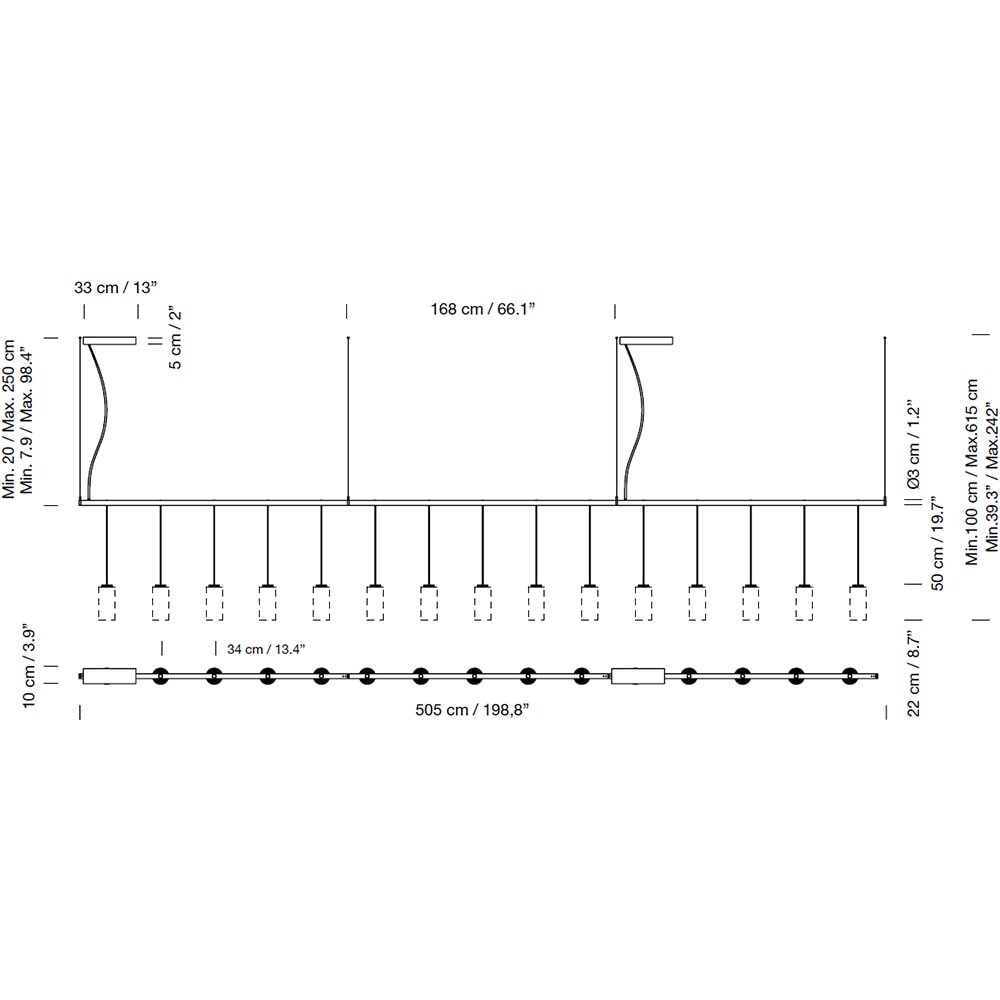 Cirio Lineal Suspension Dimensions
