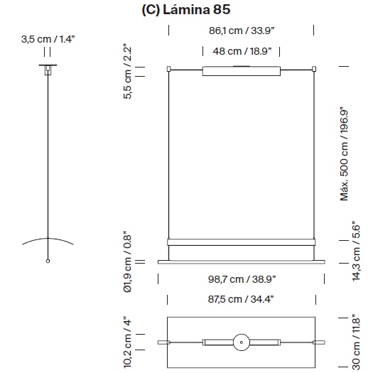 Sistema Lámina 85 Suspension Dimensions