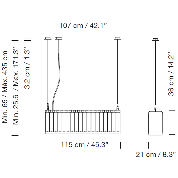 Linea Estadio Initial Module Suspension Dimensions
