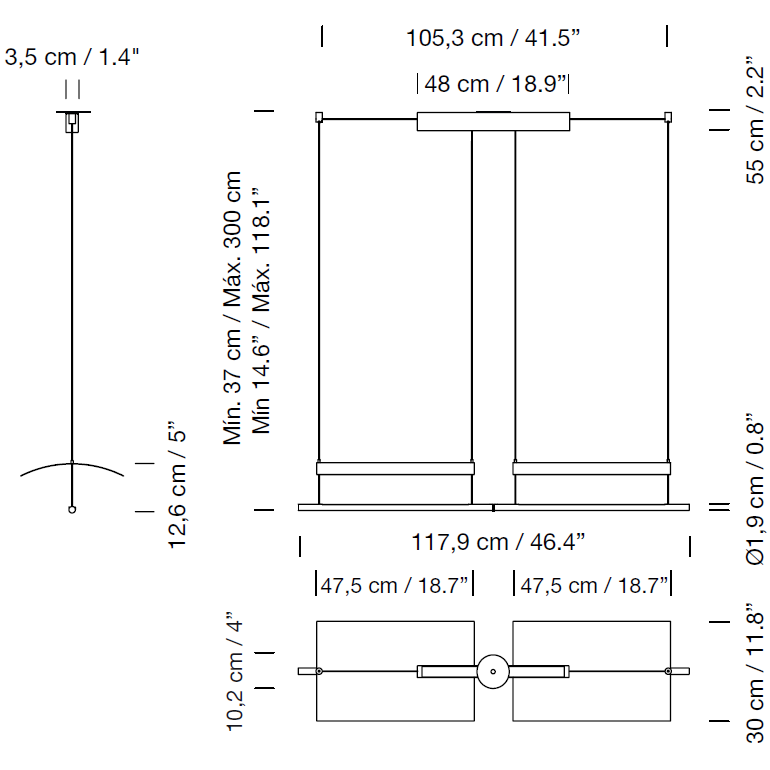 Sistema Lámina 45 Suspension Dimensions