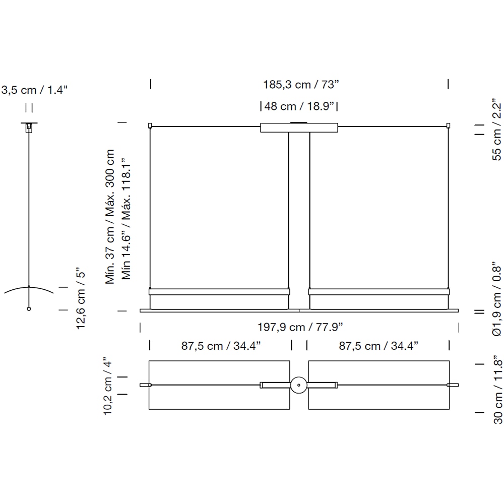 Sistema Lámina 85 Suspension Dimensions