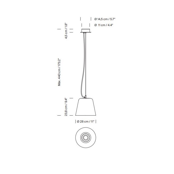 Vaso Pendant Suspension Dimensions