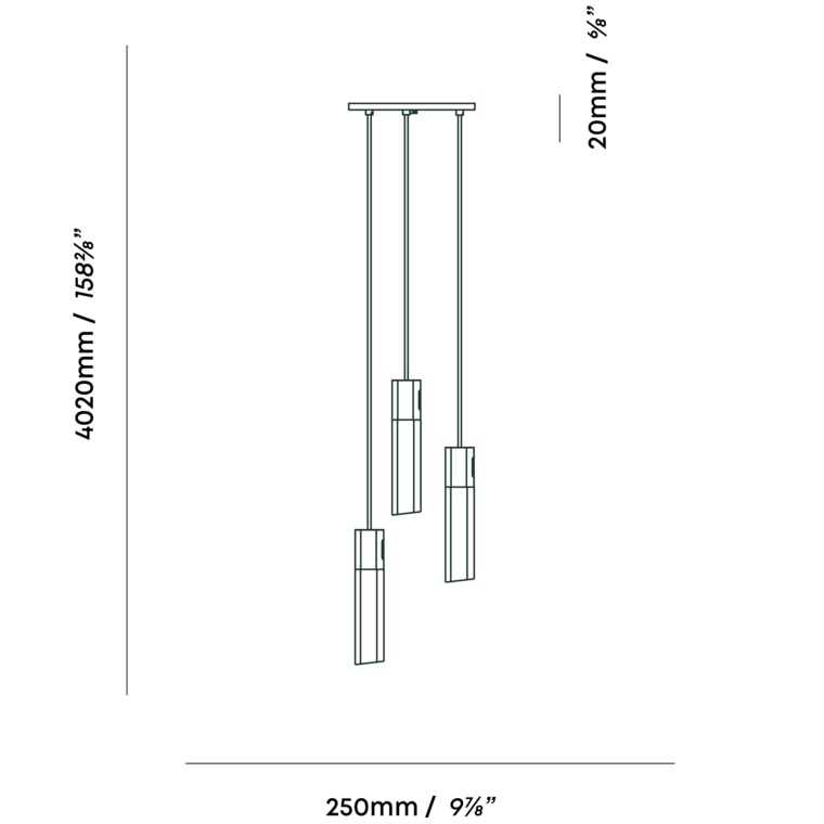 Basalt Triple Pendant Suspension Dimensions