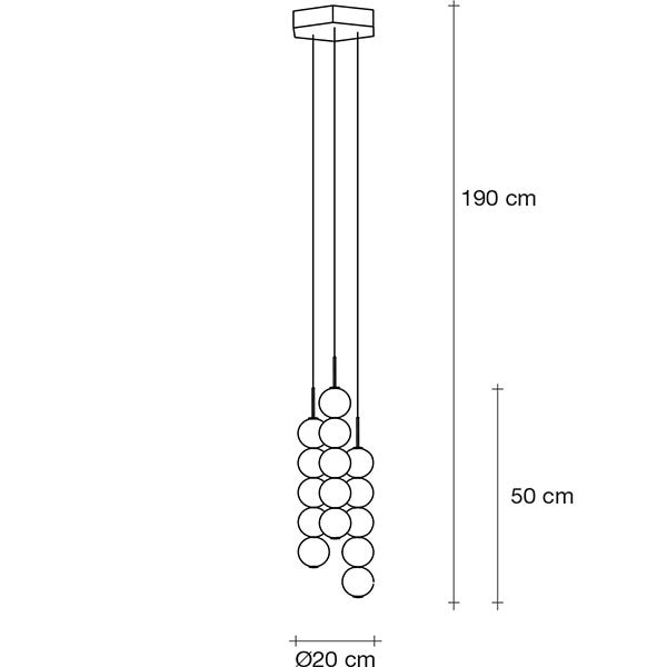 Abacus 3 Light 5 Glass Cluster Suspension Dimensions