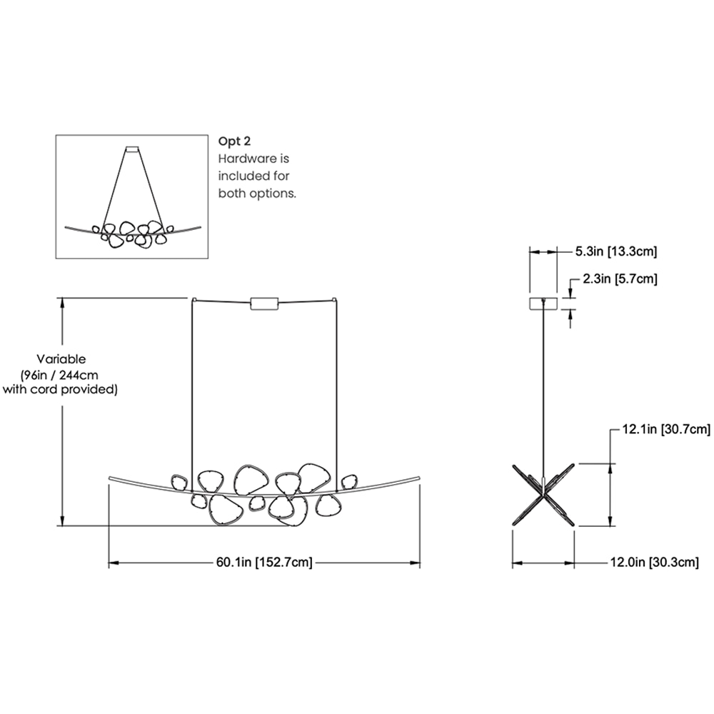 Grand Bouquet Pendant Suspension Dimensions