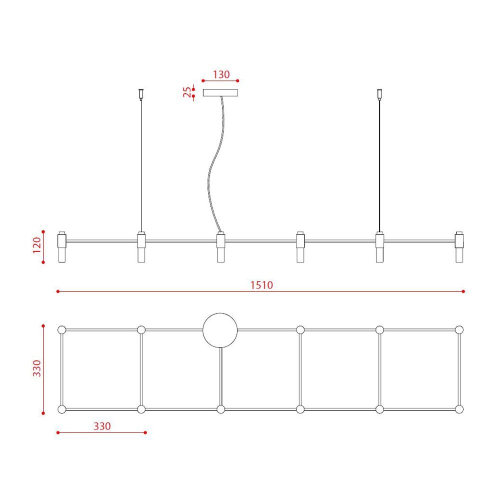 Quadrante 12 Chandelier Suspension Dimensions