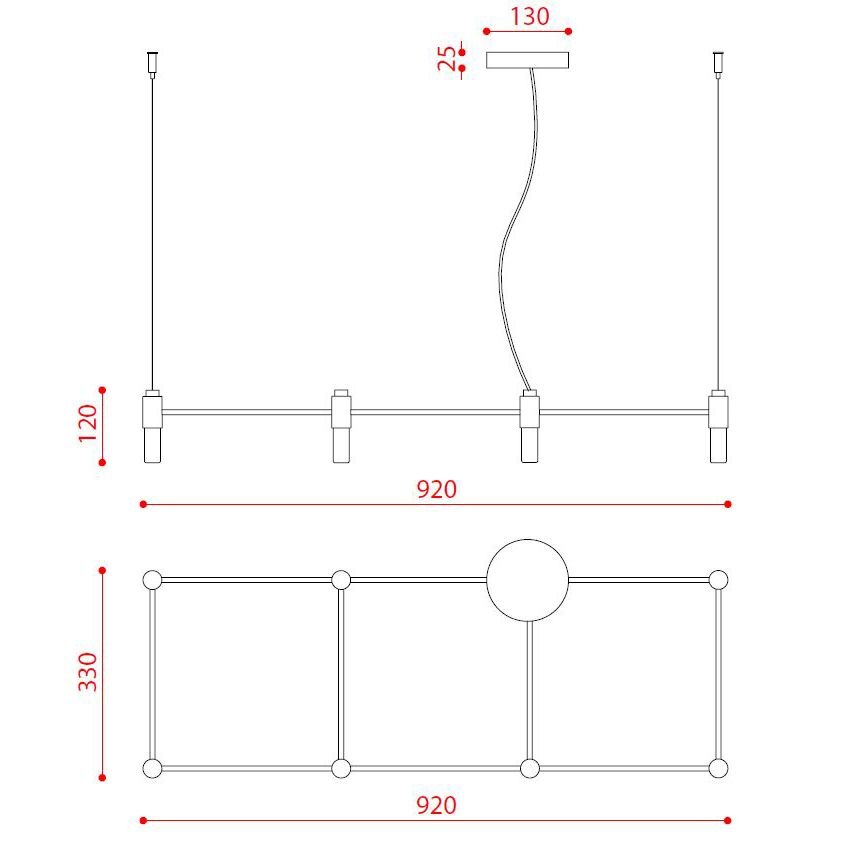 Quadrante 8 Chandelier Suspension Dimensions