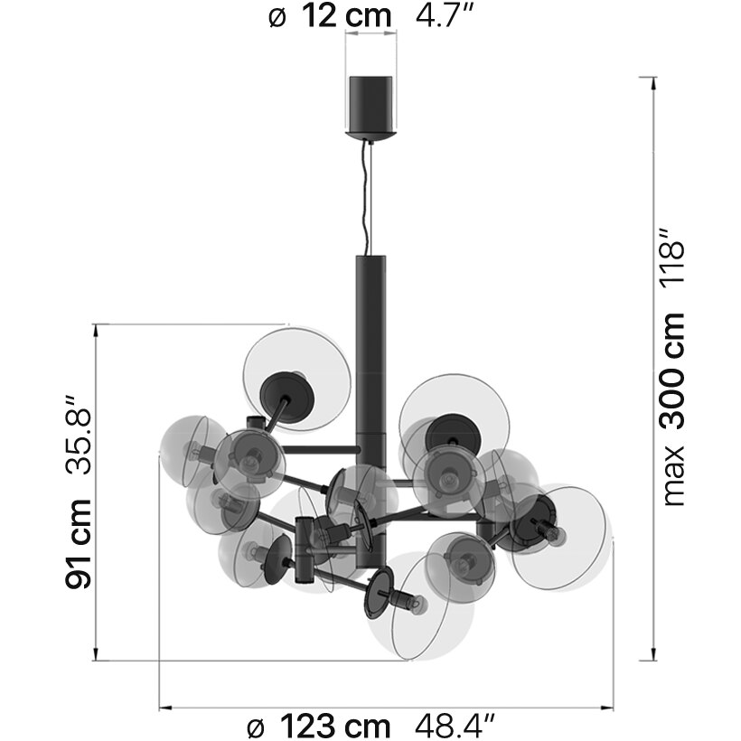 Global 16 Light Pendant Suspension Dimensions